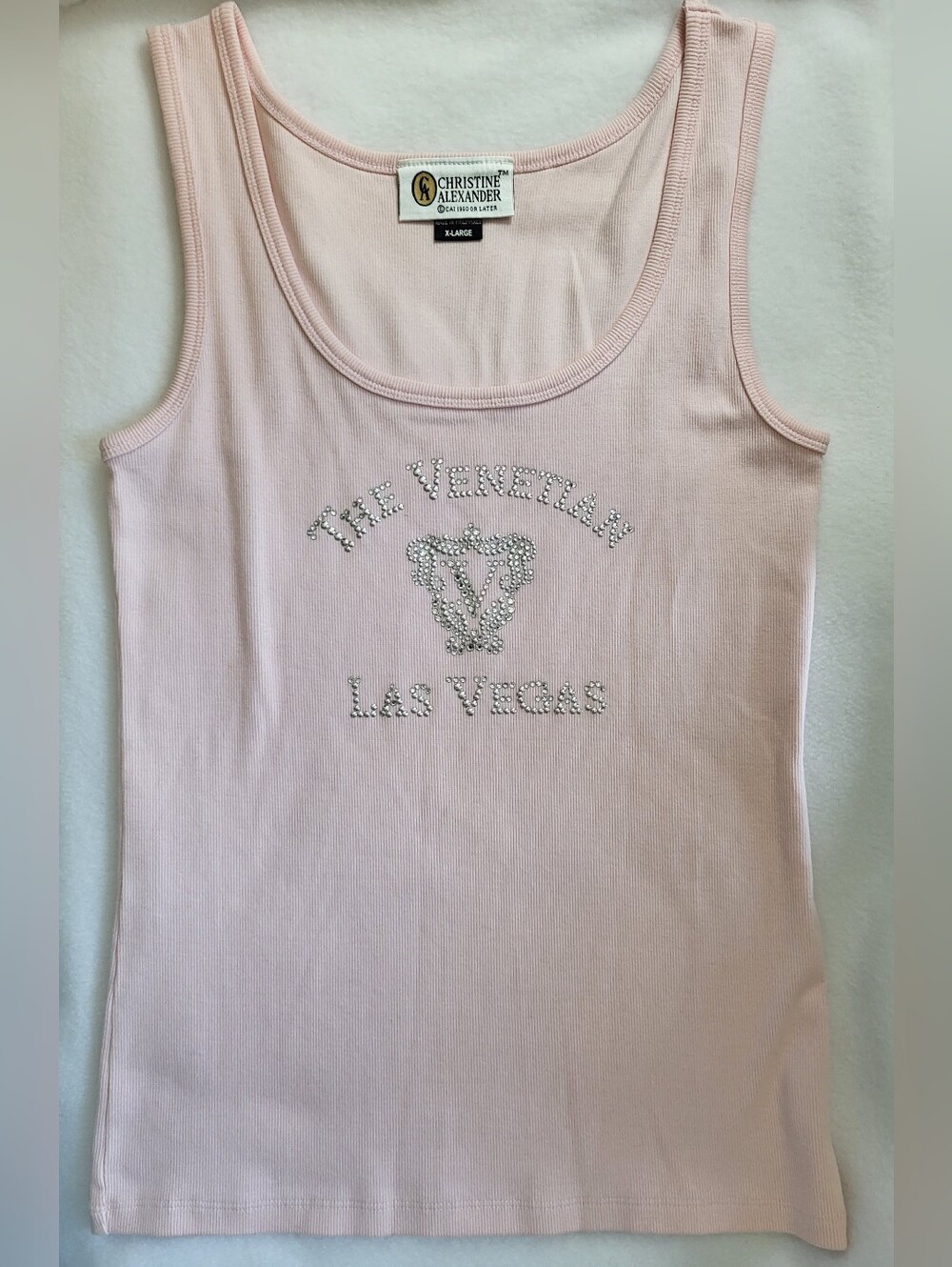 Vintage Christine Alexander Light Pink Rhinestone Venetian Las Vegas Tank XL
